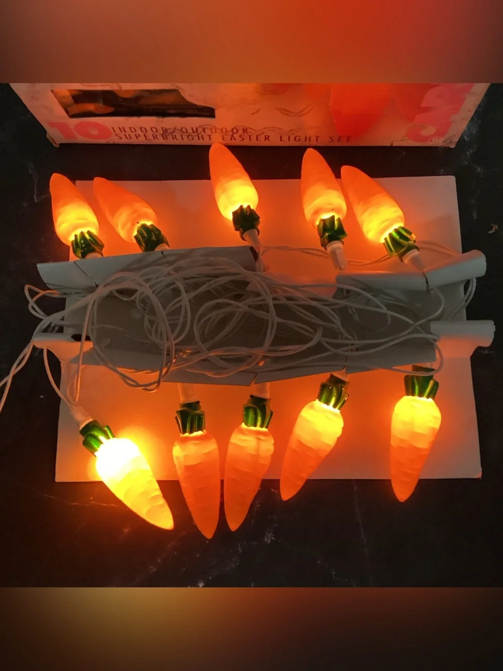 1996 Vtg Easter String Lights Carrots Hard Plastic - Tested Indoor/Outdoor